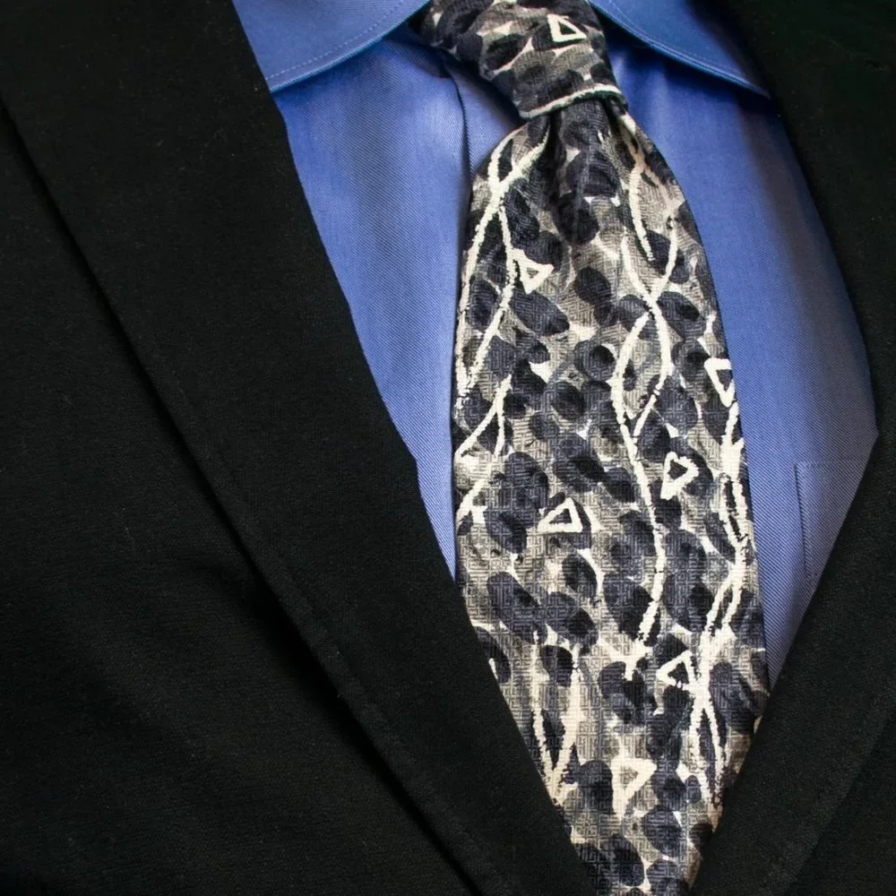 VINTAGE Silk Black Tie - Abstract Design | Karl Lagerfeld
